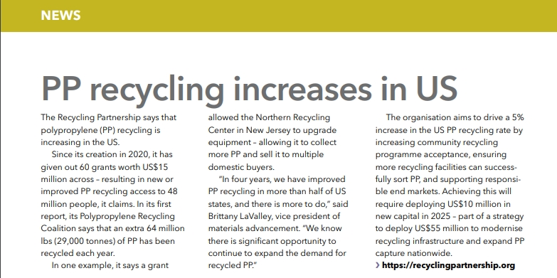 PP-återvinningen ökar i USA